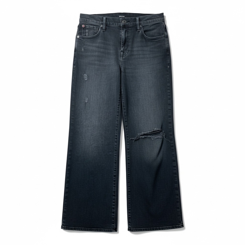 Hudson Jeans Black Rosalie Primadonna Wide Leg High Rise  Womens  28 Distressed